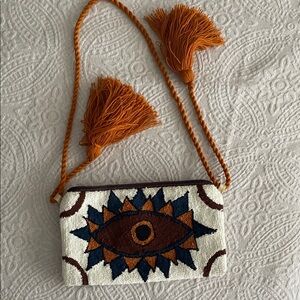 Embroidered Eye Design Bag with Tassels